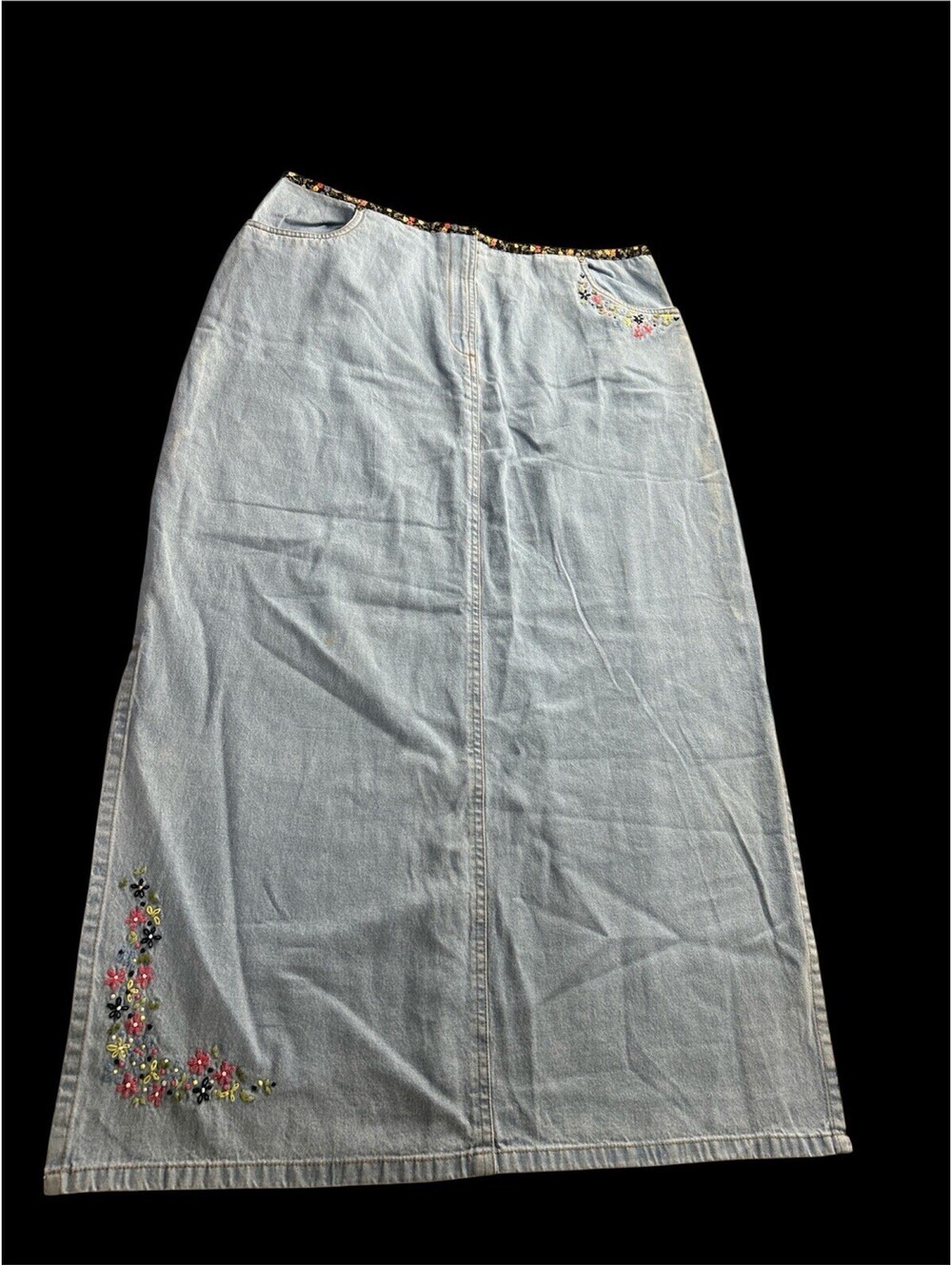 Susan Bristol Women’s Denim Skirt Size 14 Blue 100% Cotton Maxi Long